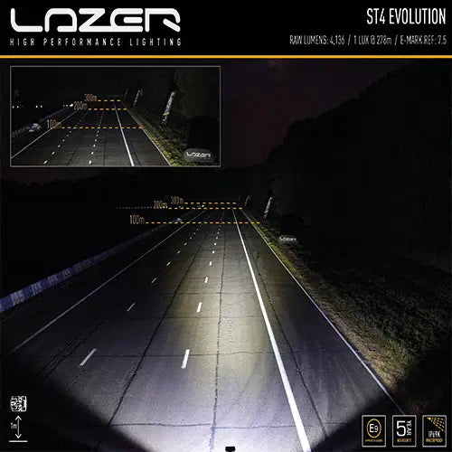 Extraljus Lazer ST4 Evolution - Rak / 21 cm / 47W - Komplett paket