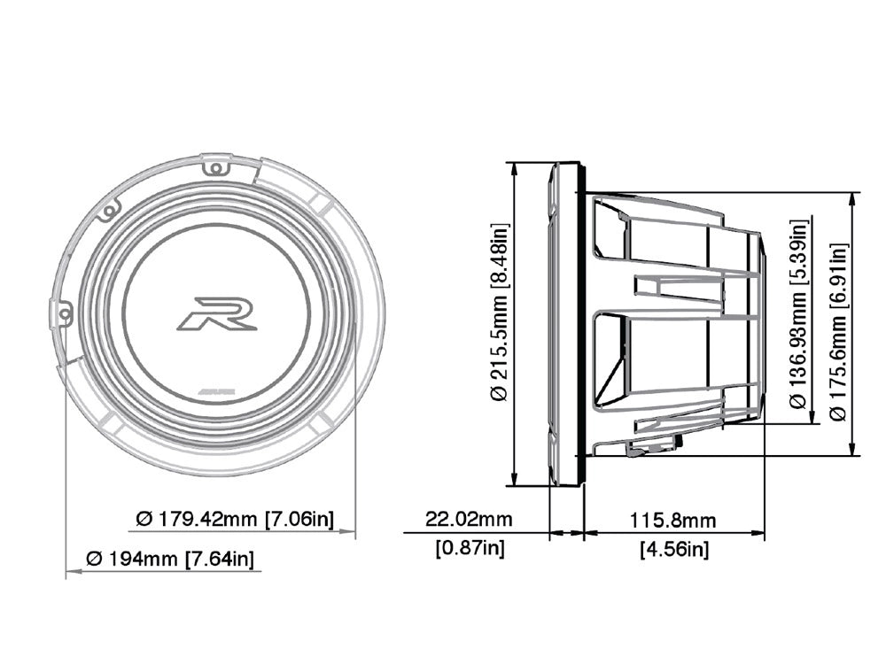 Alpine R2-W8D4, 8 tums baselement