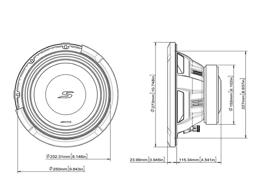 Alpine S2-W10D4, 10 tums baselement