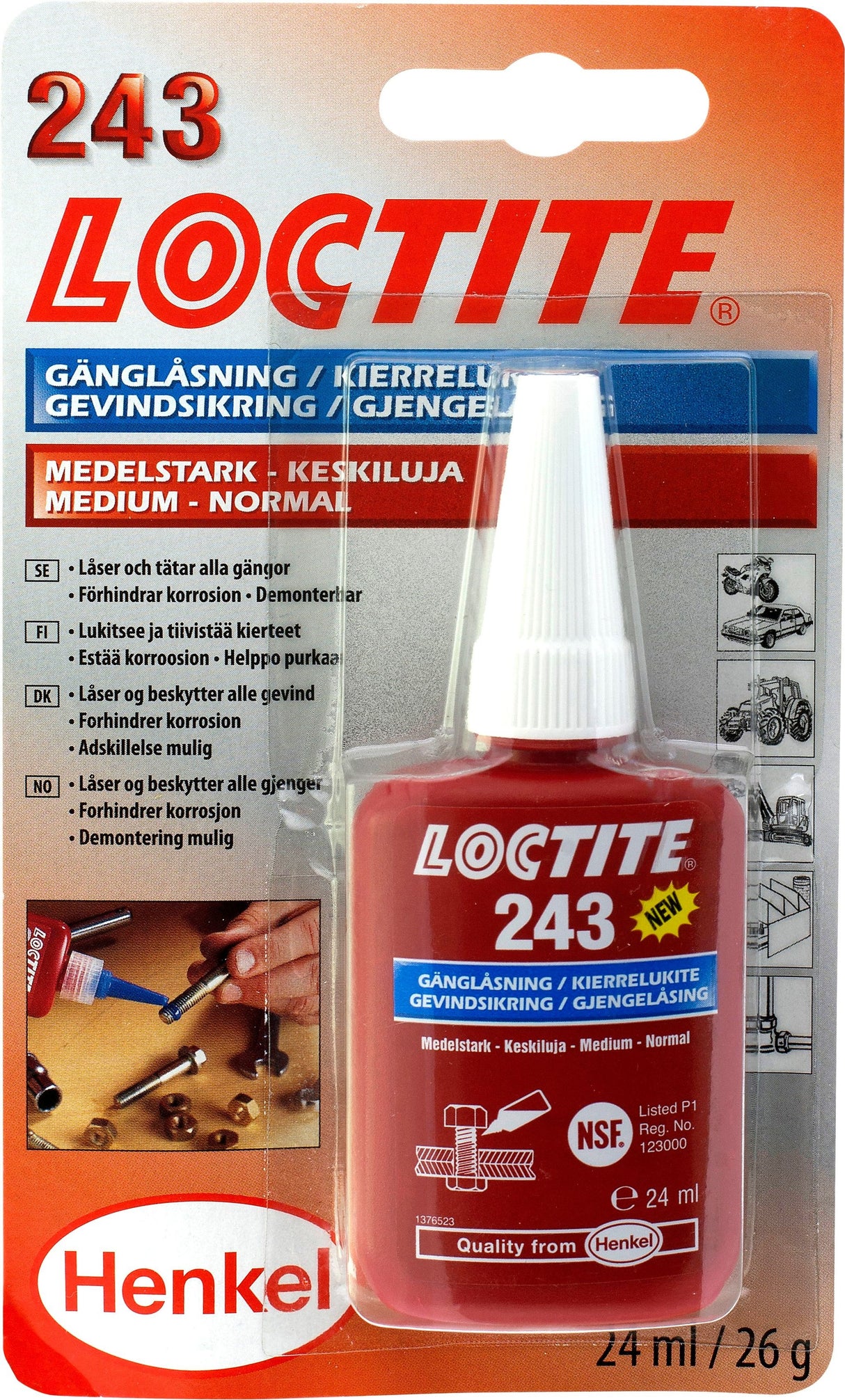 Loctite 243 Gänglåsning – Medelstark, 24 ml