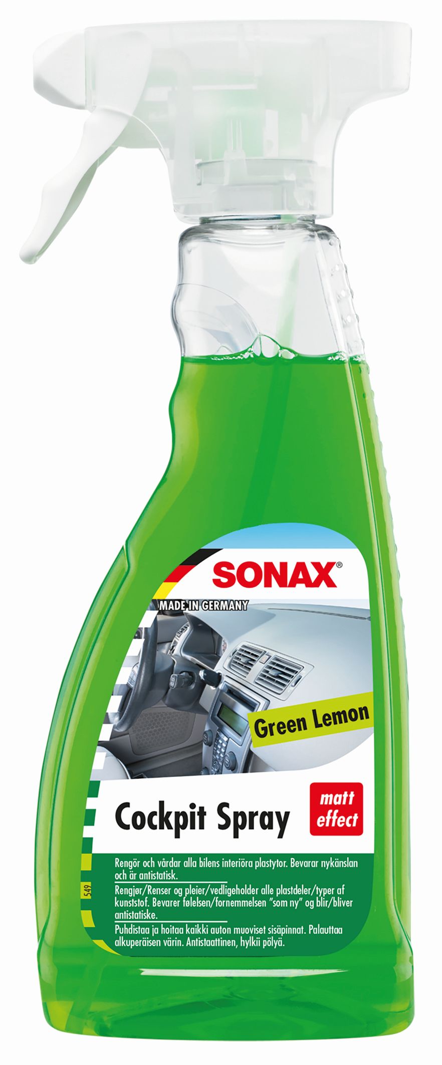 SONAX Cockpit Spray Matt – Green Lemon, 500 ml