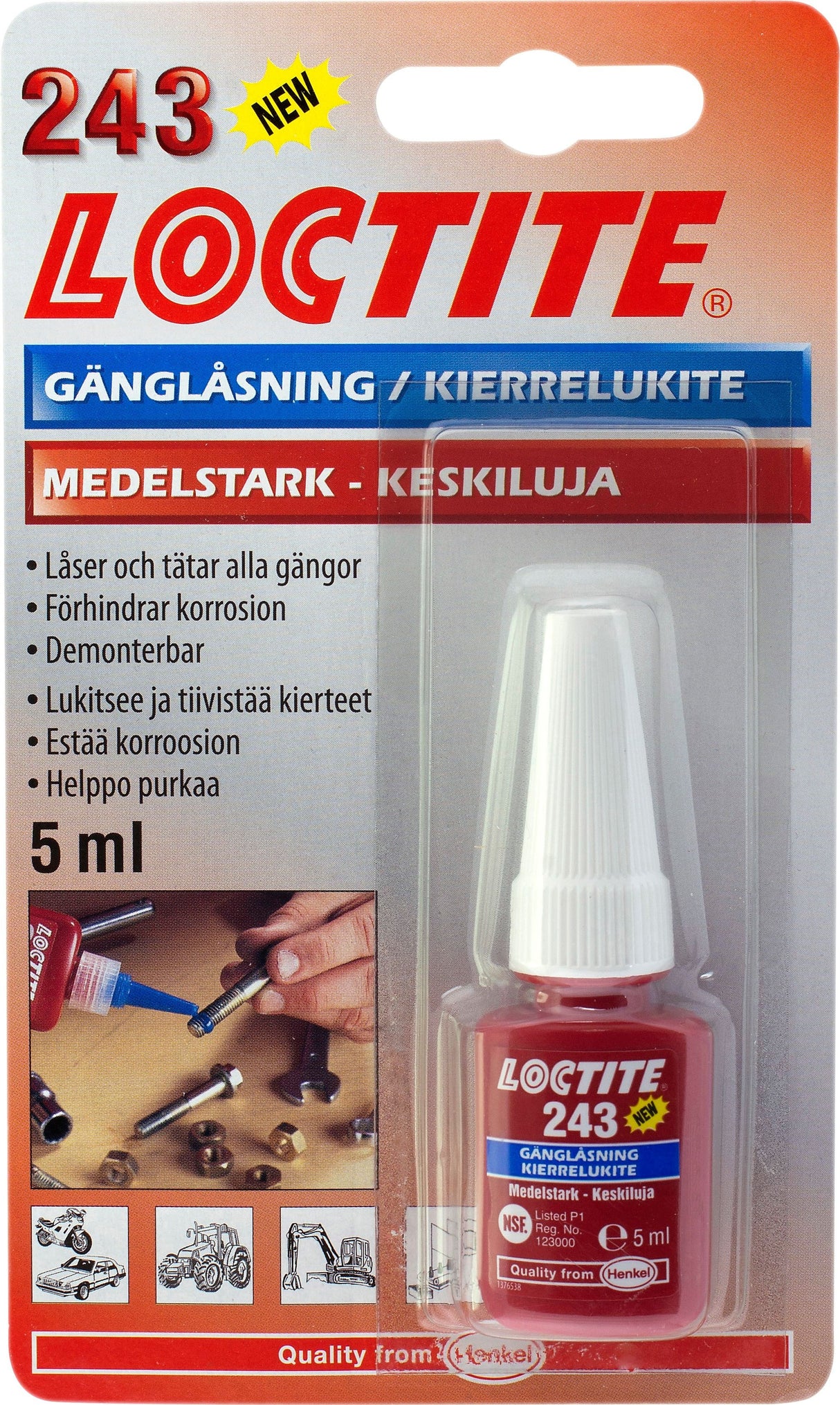 Loctite 243 Gänglåsning – Medelstark, 5 ml