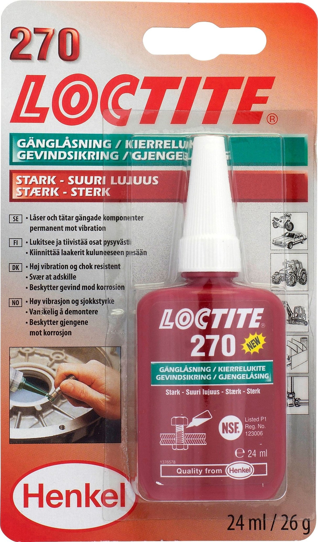 Loctite 270 Gänglåsning – Permanent låsning av metallgängor 24 ml