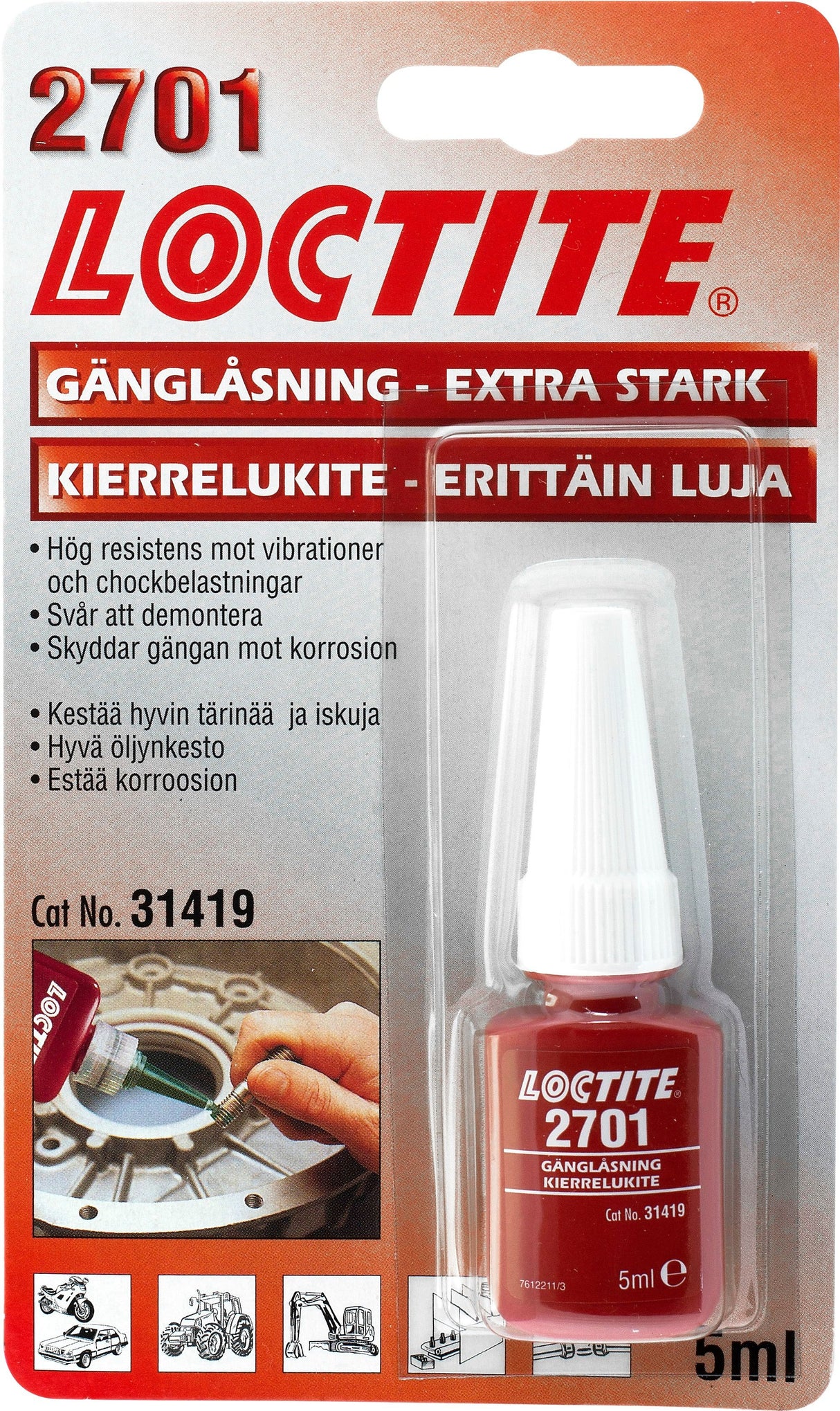 Loctite 2701 Gänglåsning, stark, Högstyrkande Gänglåsning för Kromaterade Ytor - 5 ml