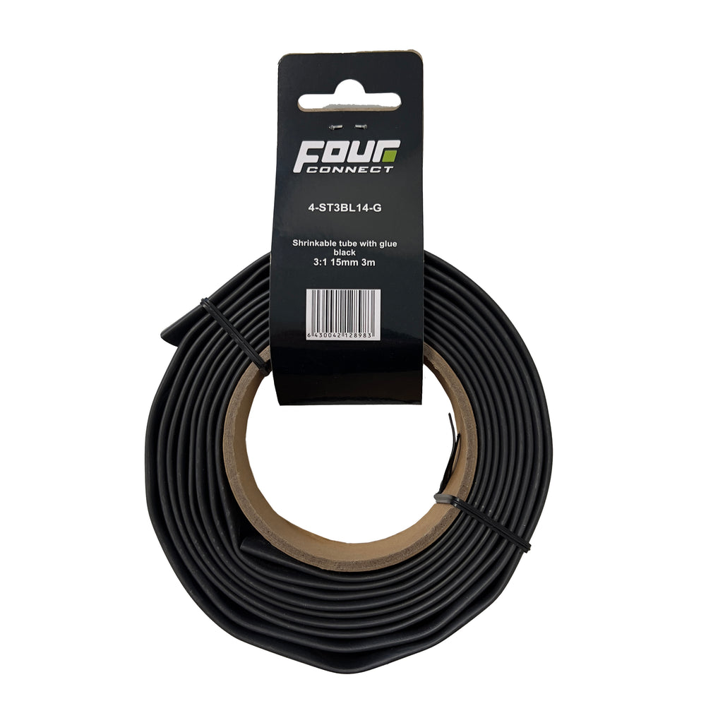 FOUR Connect 4-ST3BL14-G shrink tube, 3:1 Black with glue 15mm 3m