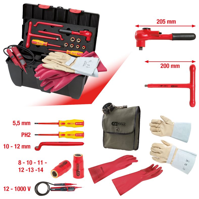 KS TOOLS Isolerad verktygssats för hybridbilar, 16-delars