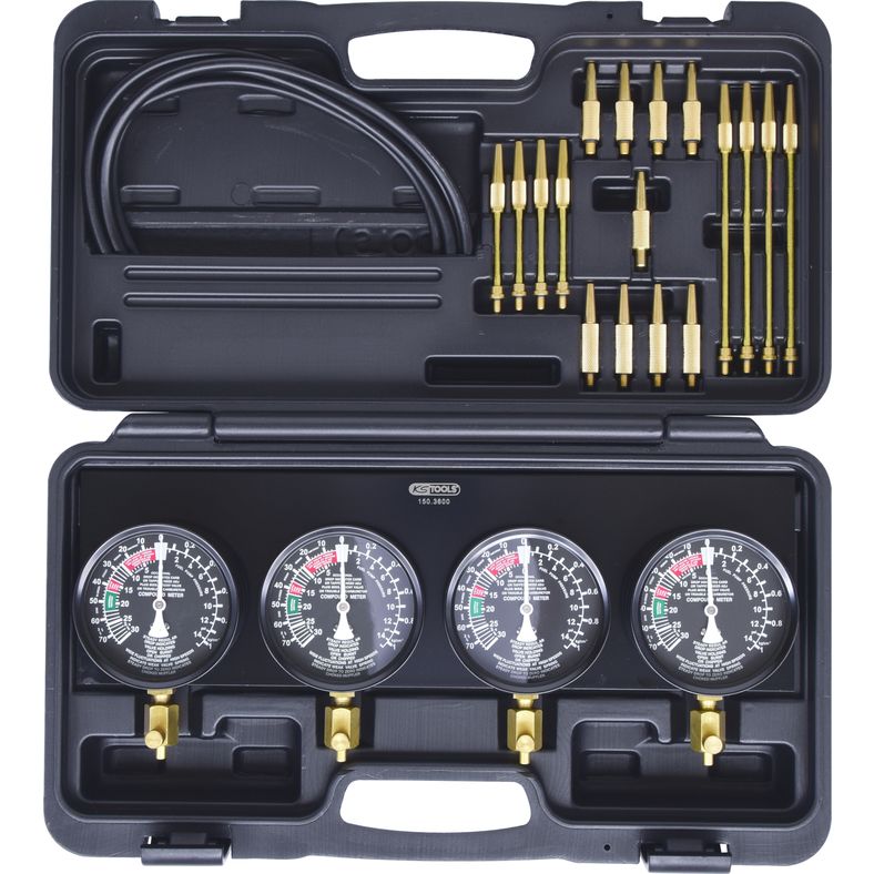 KS TOOLS Synkron-förgasningstestutrustning med 4 synkronur, 28-delars