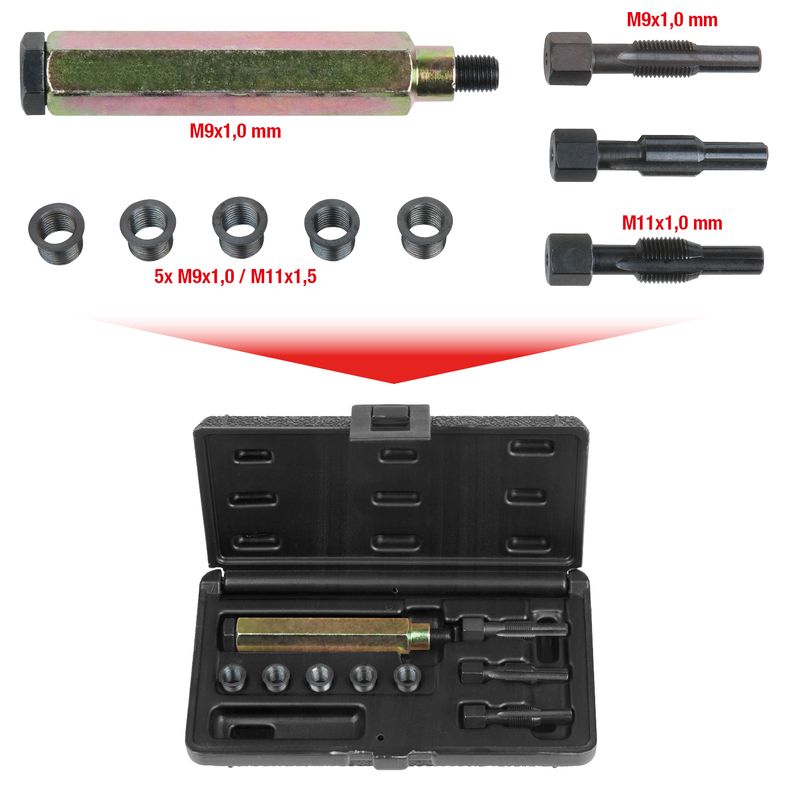 KS TOOLS THREADfix reparationssats M9x1 f.glödstift, 9-delars