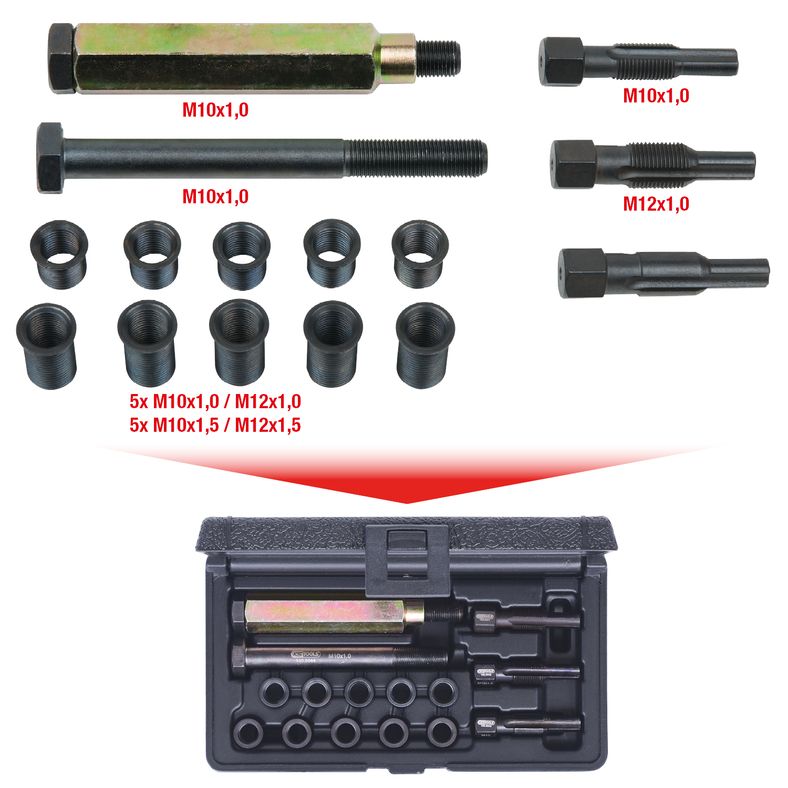 KS TOOLS THREADfix reparationssats M10x1 glödstift, 15-delars
