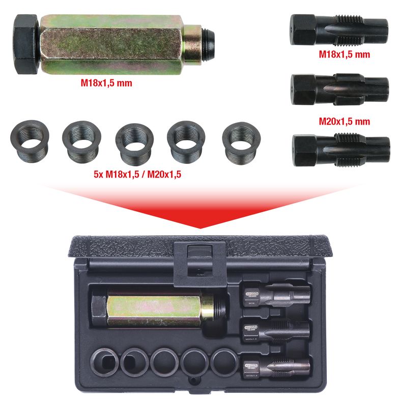 KS TOOLS THREADfix reparationssats M18x1,5 f.lambdasonder, 9-delars
