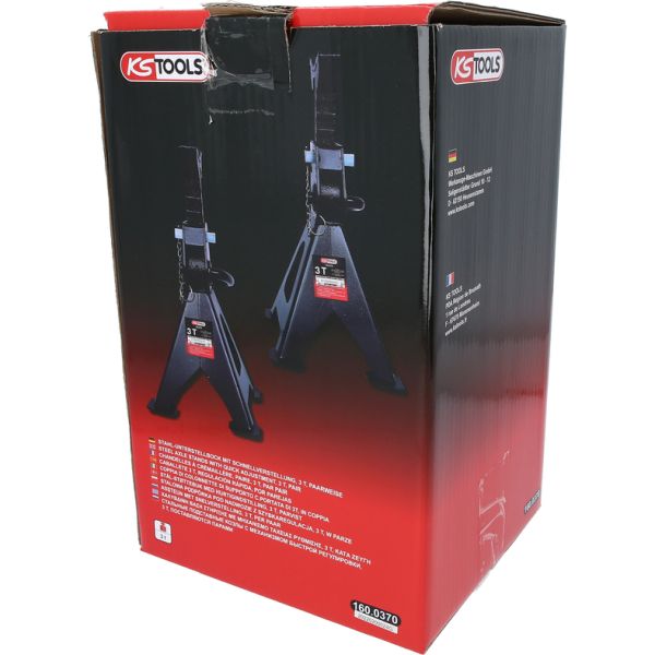 KS Tools Stödbock 3 ton - Justerbar pallbock i stål med snabbjustering (295-425 mm)