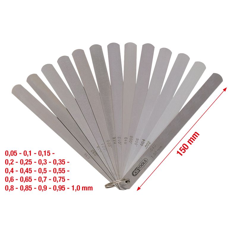 KS TOOLS Kolvspelmall, 20 blad, 0,05-1mm