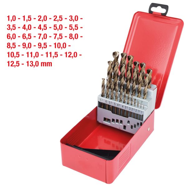 KS TOOLS HSS-G Co 5 spiralborrsats, låda i stålplåt 25-delar 1-13mm