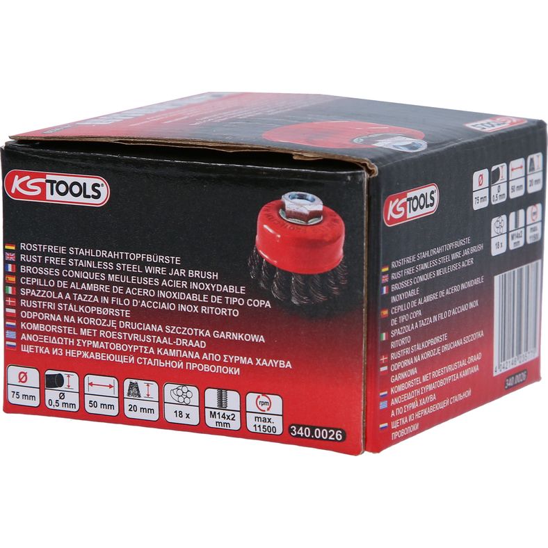 KS TOOLS Rostfri ståltrådskrukborste 0,5 mm, Ø 80mm