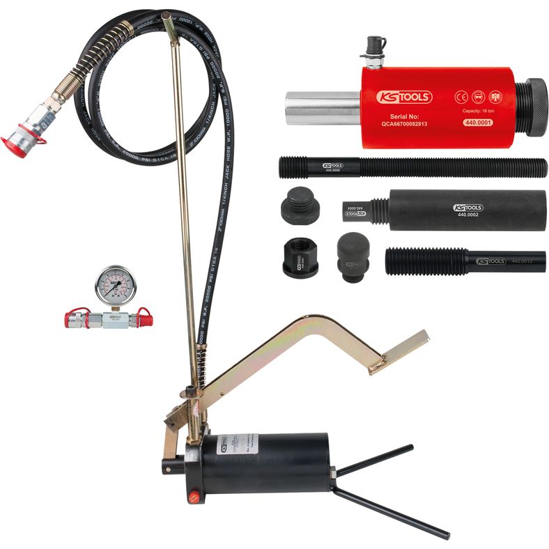 KS TOOLS Hydraulenhet 16 ton, med hydraulpump och manometer, 15-delars KS440.0575