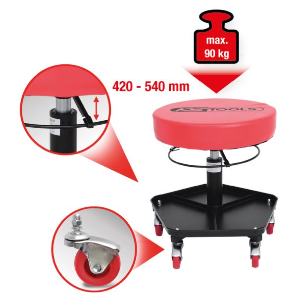 KS TOOLS verkstadspall med hjul och höjdjustering