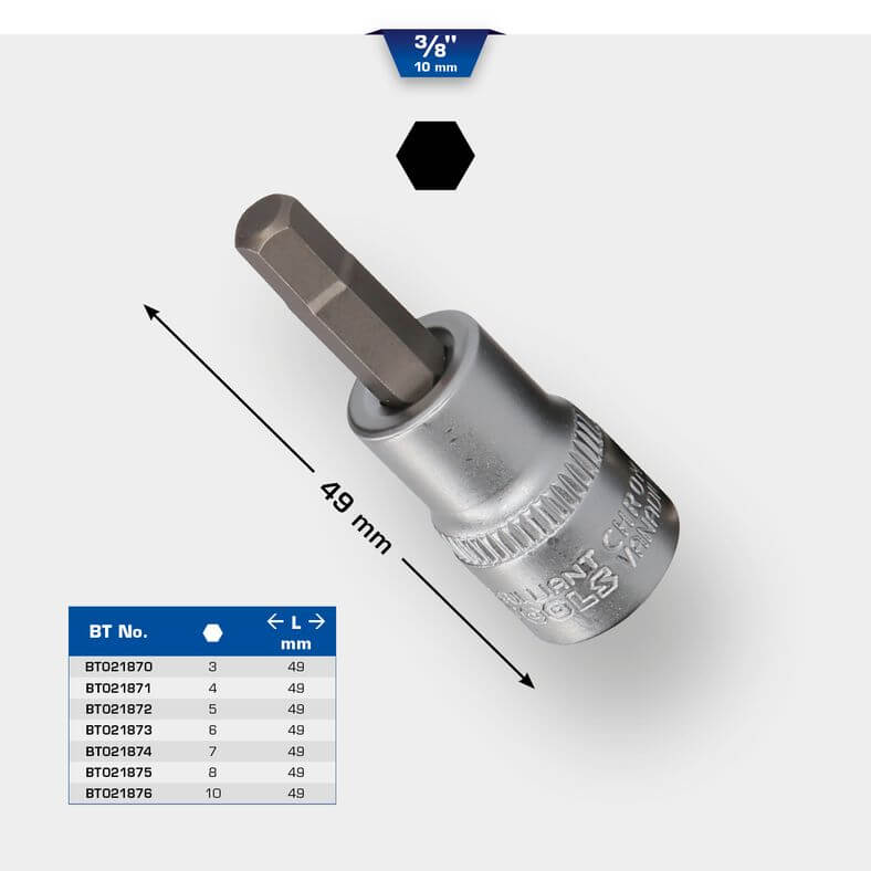Brilliant Tools Sexkants-hylsa 3/8" insex-kant bit-hylsa, 6 mm BT021873