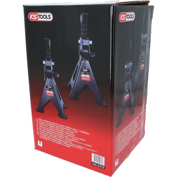 KS Tools Stödbock 3 ton - Justerbar pallbock i stål med snabbjustering (295-425 mm)