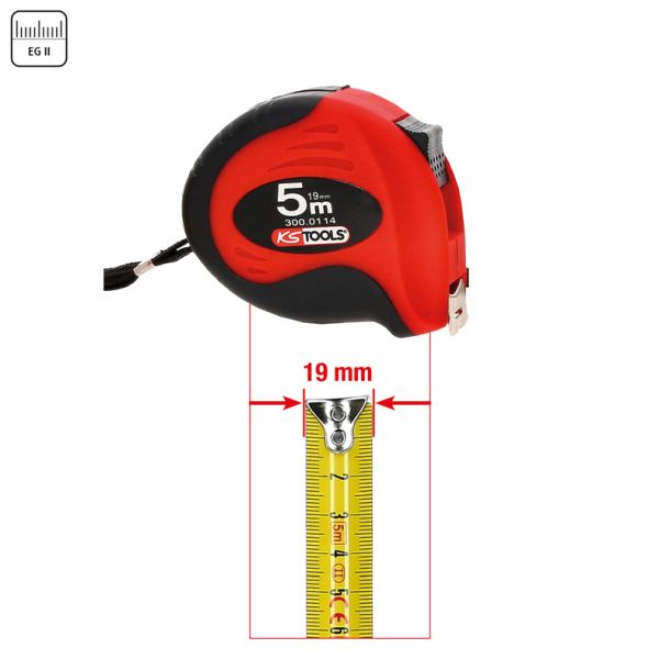 KS TOOLS Måttband med spärr, svart-rött, 5 m, 19 mm