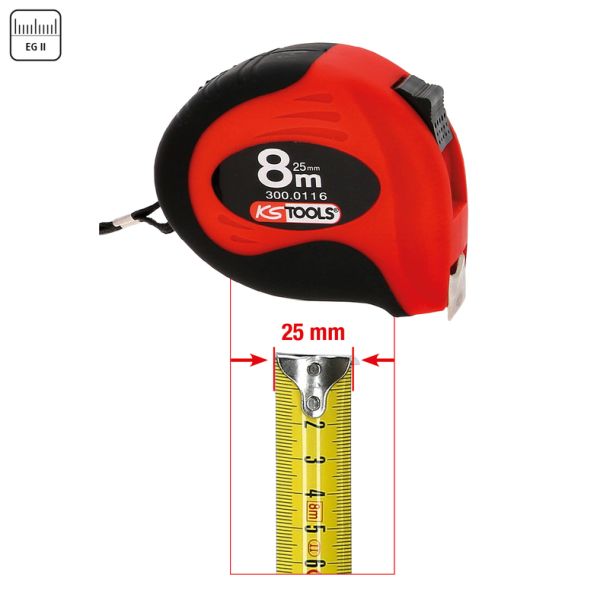 KS TOOLS Måttband med spärr, svart-rött, 8m, 25mm
