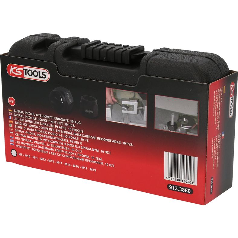 KS TOOLS spiralprofil hylsmuttersats, 10-delars, M8-M19