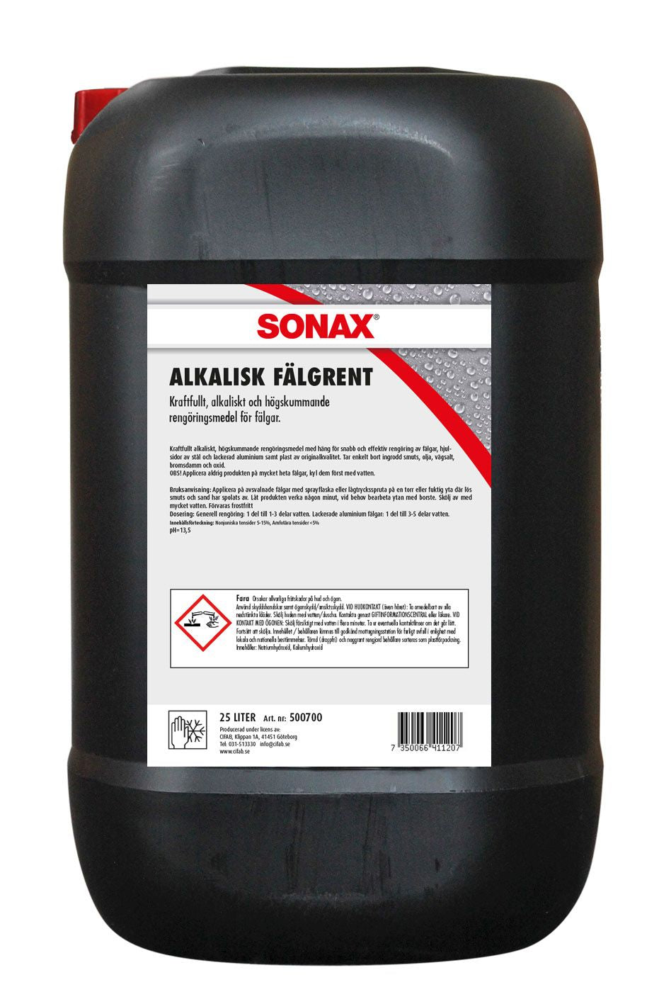 SONAX Alkalisk Fälgrent Koncentrat 25L – Kraftfull, högskummande och svanenmärkt fälgrengöring för professionell användning