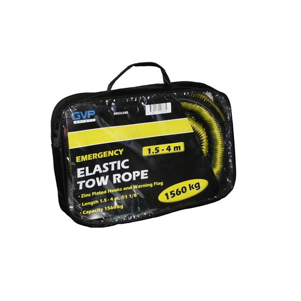 Bogserlina av flätad polypropylen med krok i ena änden och ögla i andra.