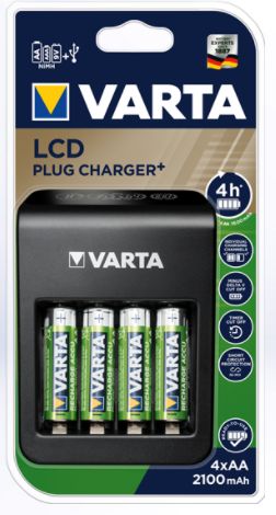 Varta LCD Plug Carger+ inkl 4 st AA-batterier