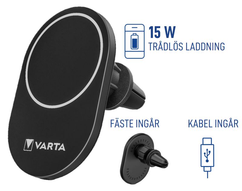 VARTA Mag Pro Wireless Car Charger 15w, Satrk magnet, USB C, LED