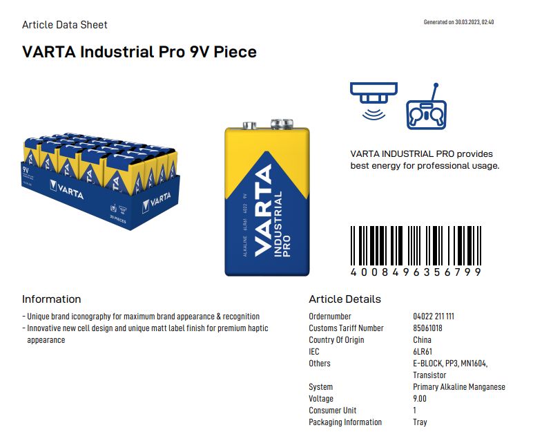 Varta Industrial Pro 6LR61 9V 1-pack