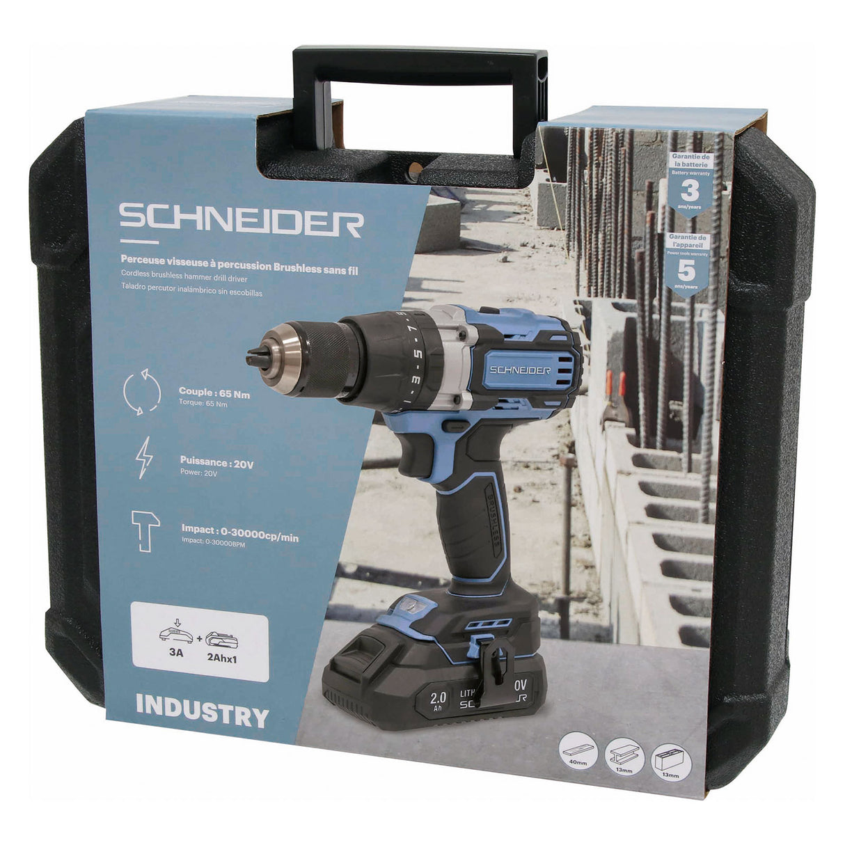 Schneider Skruvdragare 20V – 65 Nm, med slagfunktion och komplett kit