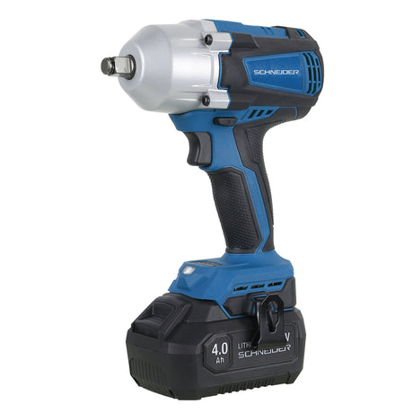 Schneider Mutterdragare 1/2", 20V – 800 Nm, 3 hastigheter, kit med 4Ah-batteri och väska