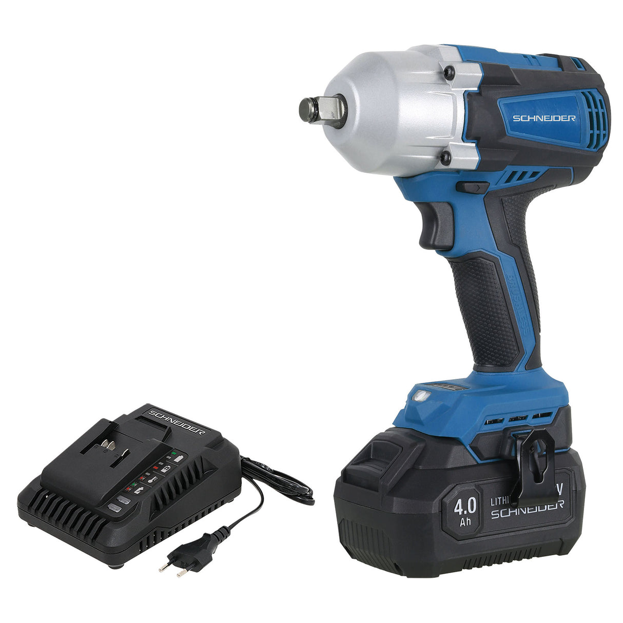 Schneider Mutterdragare 1/2", 20V – 800 Nm, 3 hastigheter, kit med 4Ah-batteri och väska