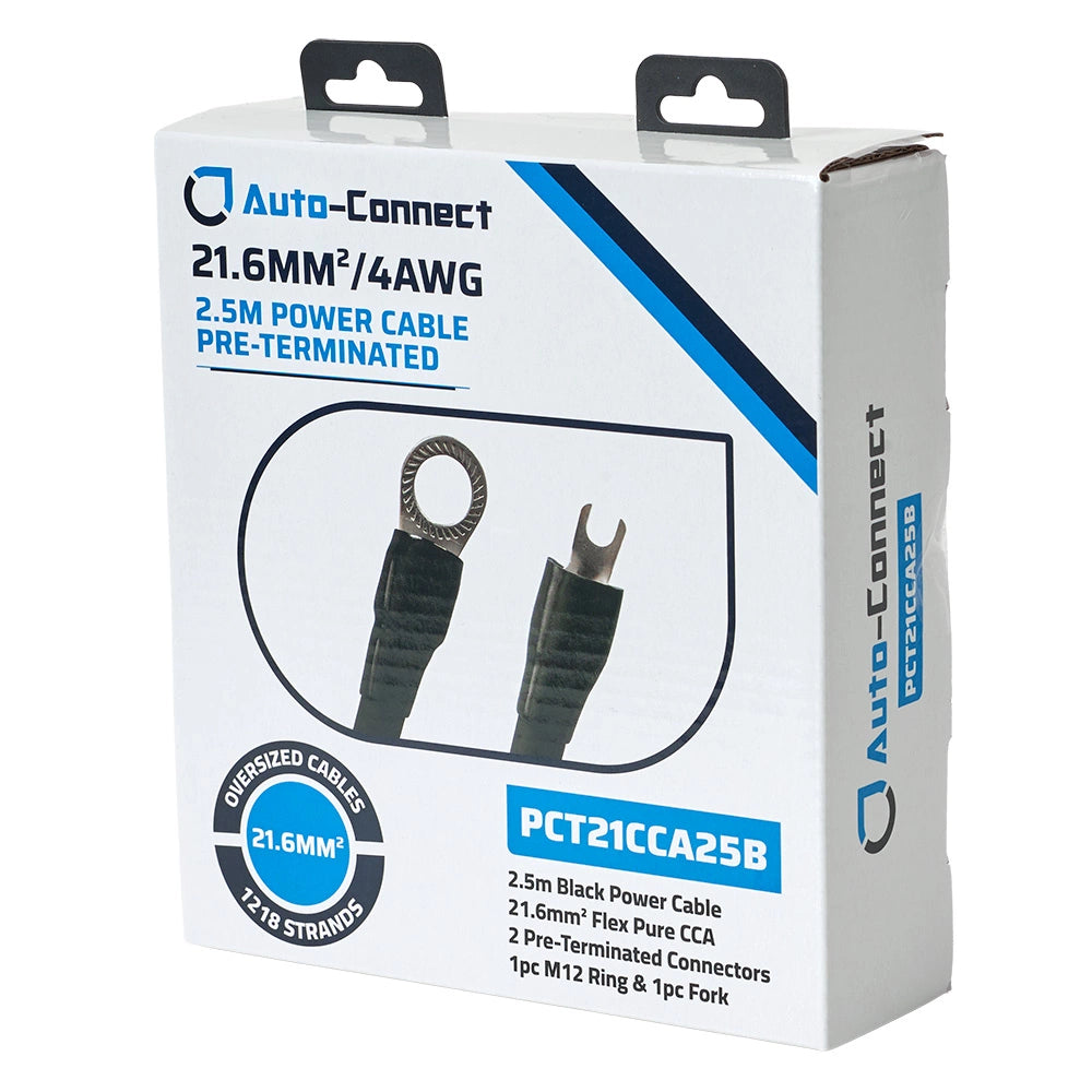 Auto-Connect 2.5 meter strömkabel CCA 21.6mm², svart