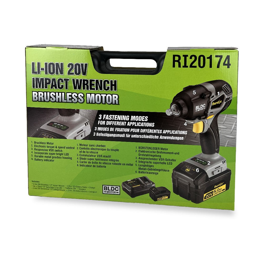 Durofix Mutterdragare 1/2" 20V – Komplett kit med 2 batterier och väska