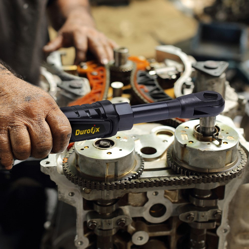 Durofix Spärrskaft 3/8" 12V, 152 mm förlängd hals – Kit med 2 batterier och väska