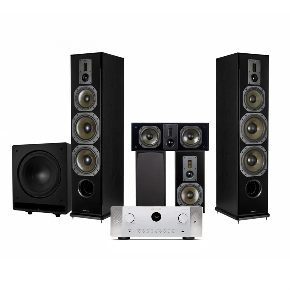 Dynavoice Definition 5.1 hemmabiopaket med Marantz Cinema 60 silver