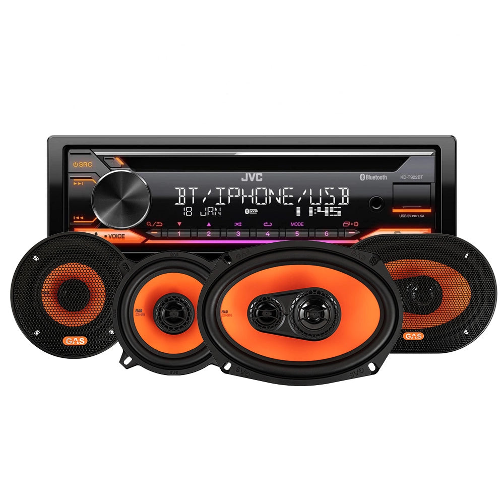JVC KD-T922BT & GAS MAD X2-högtalare, bilstereopaket