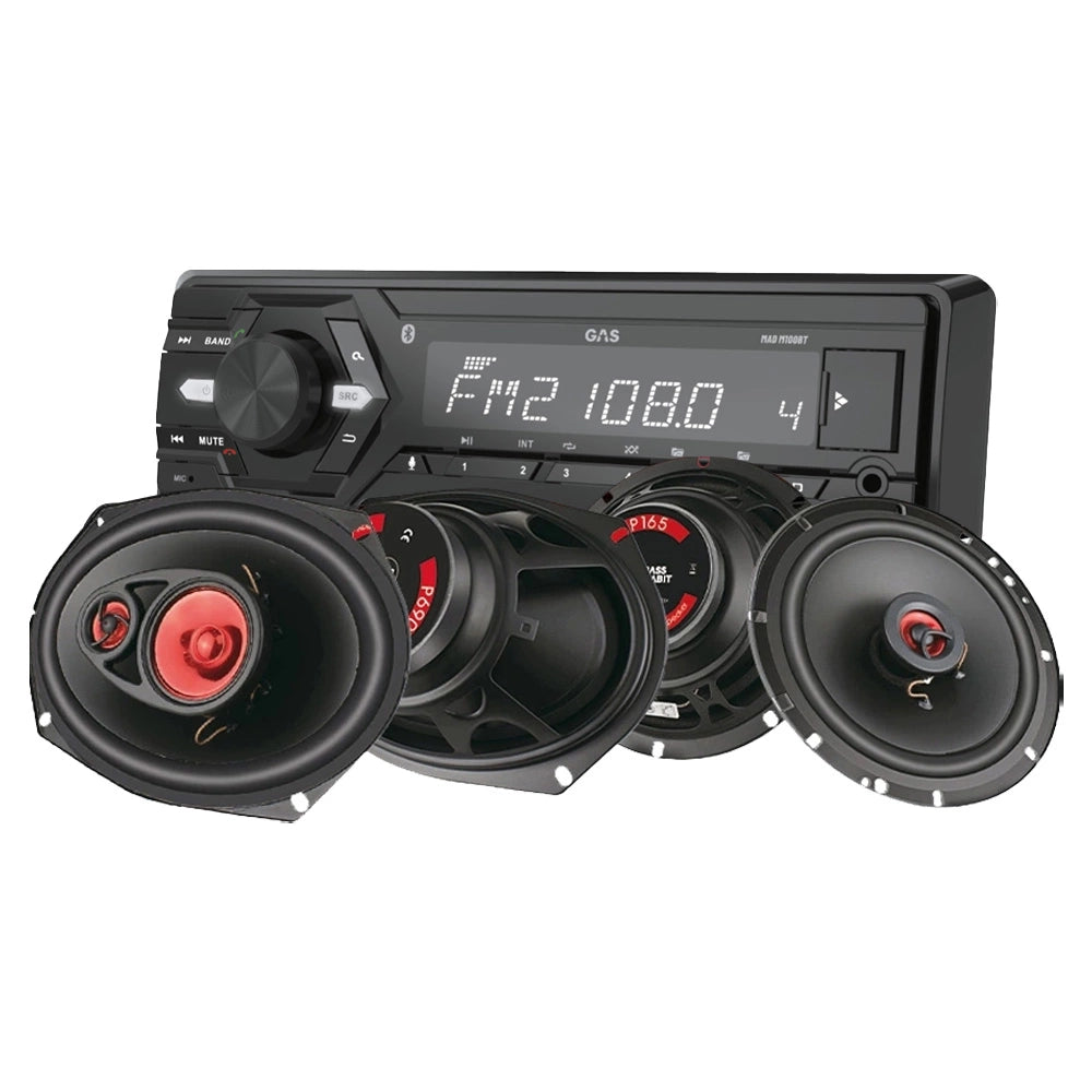 GAS MAD M100-BT bilstereopaket med Bass Habit Play-högtalare