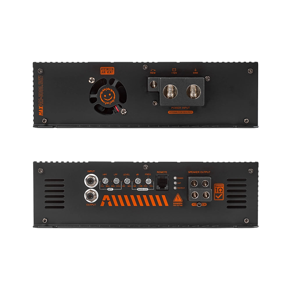 2-pack GAS MAX S1-12D1 i portad låda med MAX PA1-3000.1DZ1, baspaket