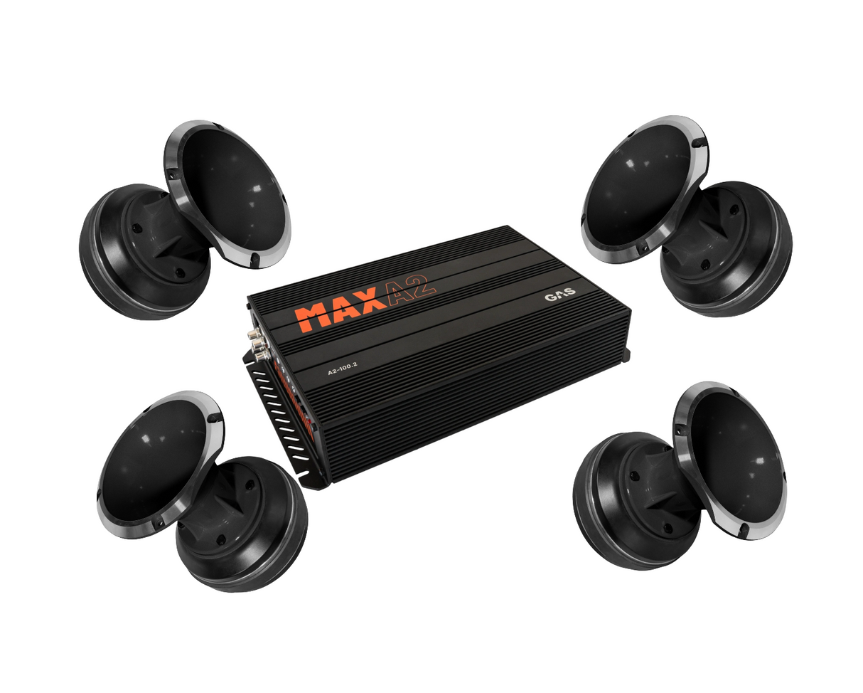 GAS MAX A2-150.4 + 4× Loud as Hell Inferno 3″ 8 Ω Kit