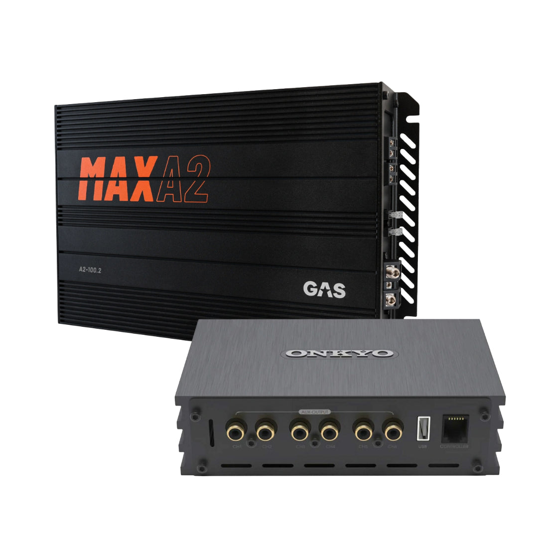 GAS MAX A2-100.2 och Onkyo R-MS10, 6-kanalig DSP, förstärkare och Bluetooth