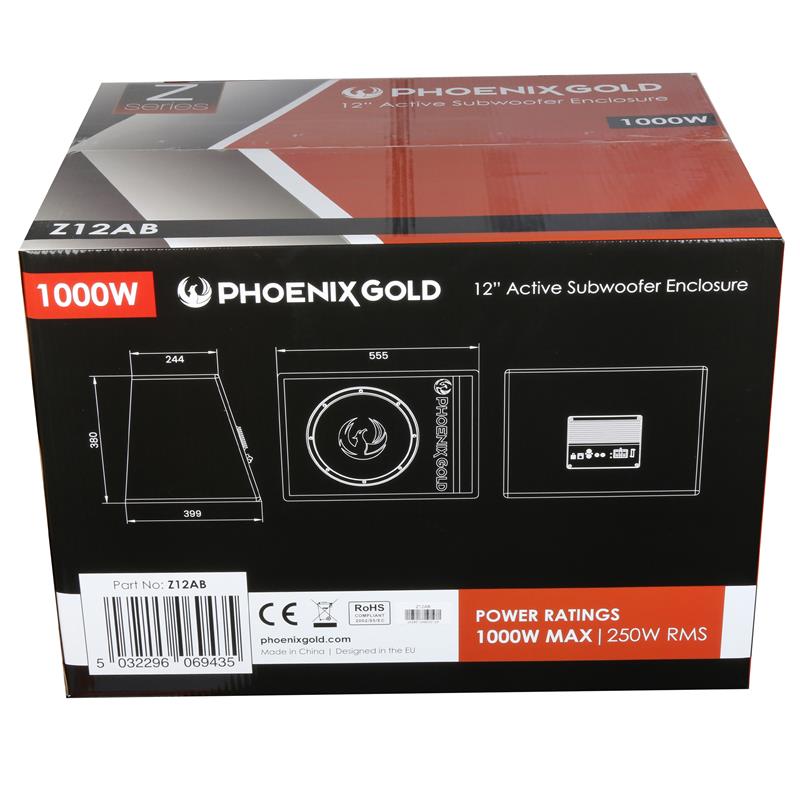 Phoenix Gold Z12AB, 12" Aktiv baslåda inkl. kabelkit