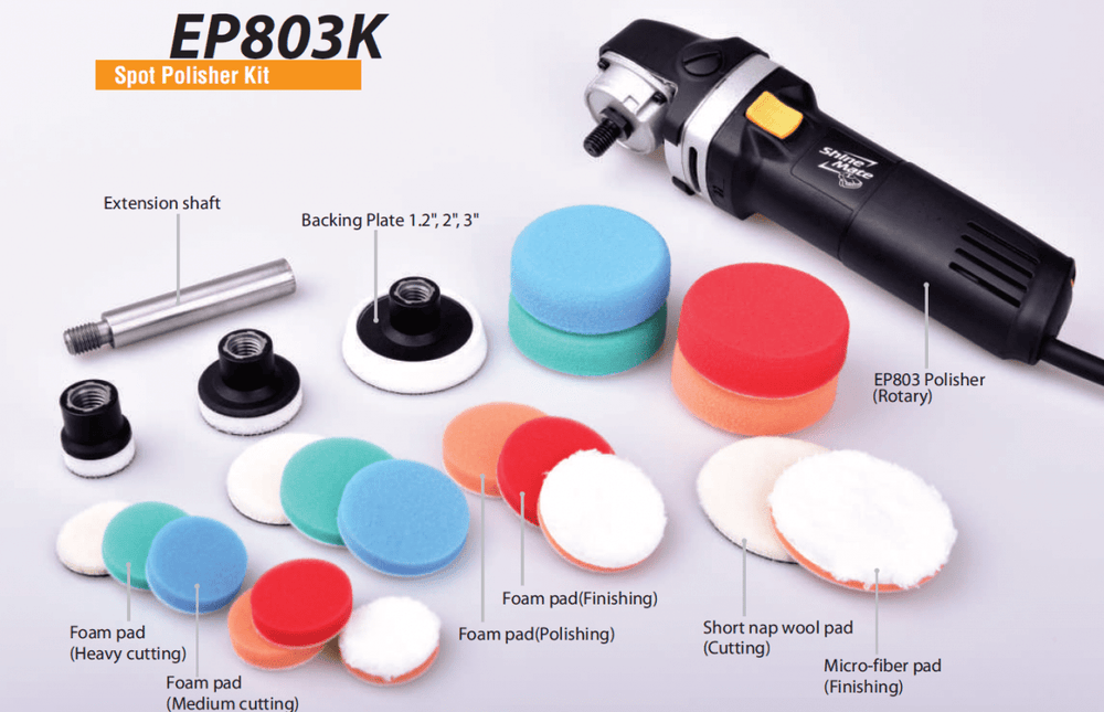 ShineMate EP 803 – Kompakt roterande polermaskin med förlängare och komplett tillbehörskit