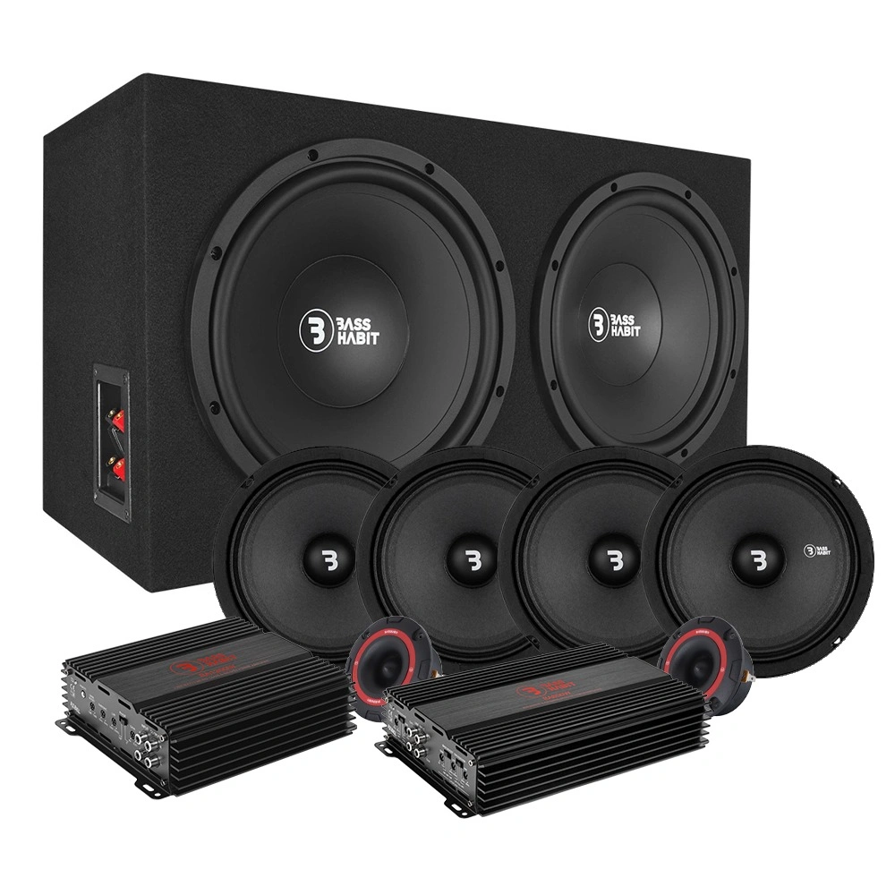 Bass Habit raggarpaket med 4-pack 6.5" midbasar, baslåda och Rebel-slutsteg