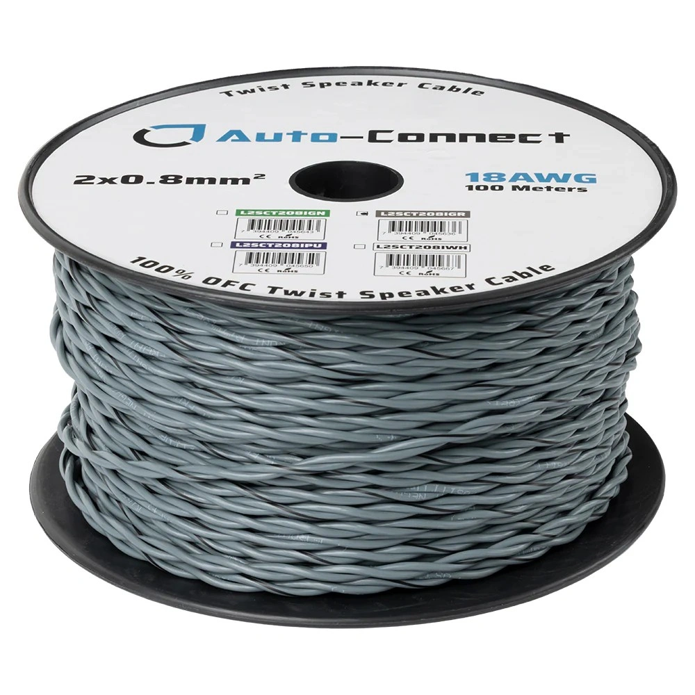 Auto-Connect tvinnad högtalarkabel 2x0.8mm² grå, pris per meter