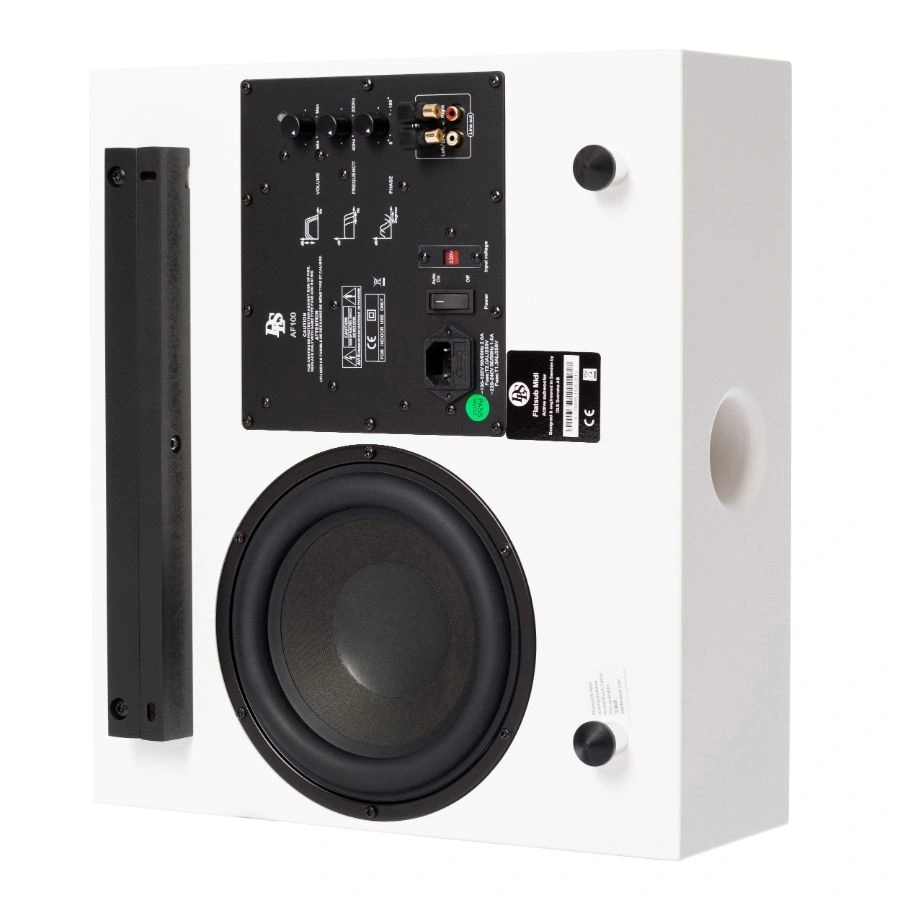 2-pack DLS Flatsub Midi vägghängningsbar aktiv subwoofer, mattvit