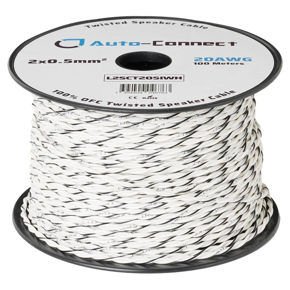 Auto-Connect Tvinnad OFC-högtalarkabel 2x0.5 mm², vit löpmeter