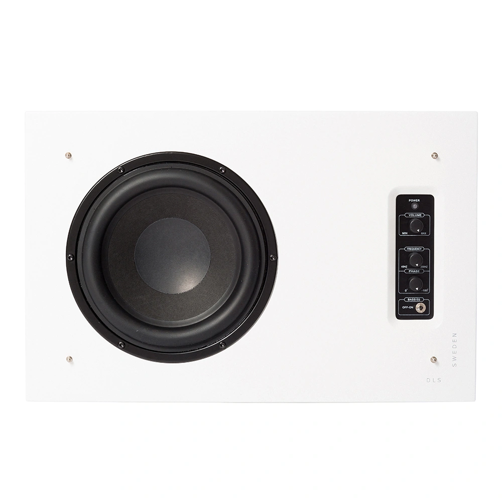 DLS Flatsub 8.2 vägghängningsbar aktiv subwoofer, mattvit