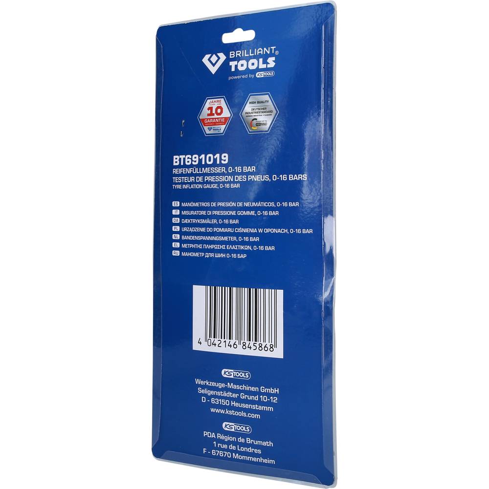 BRILLIANT TOOLS däcktrycksmätare (0–16 bar)